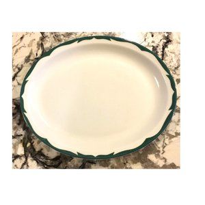 VINTAGE Mayer China Green Scroll Oval Platter Restaurant Ware HEAVYWEIGHT 13.75"